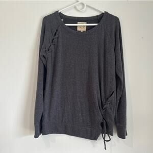 NWOT Chaser Gray Sweater with Lace-Up Shoulder & Side Detail, Women’s Medium